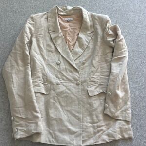 Fate Womens Beige Linen Blend Double Breasted Blazer Jacket Tan Medium RN131468